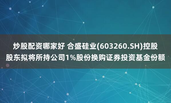 炒股配资哪家好 合盛硅业(603260.SH)控股股东拟将所持公司1%股份换购证券投资基金份额